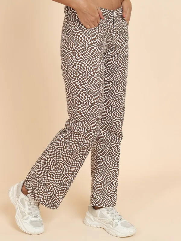 Tokyo Talkies Women Brown Printed Flared Casual Trouser