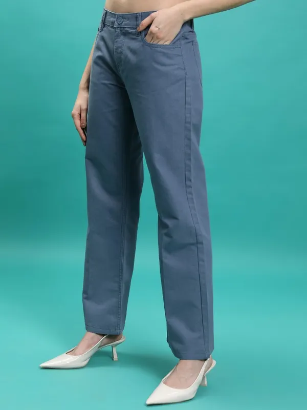  Tokyo Talkies Women Blue Solid Flared  Casual Trousers