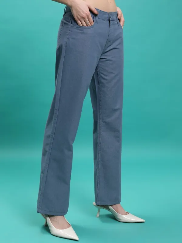  Tokyo Talkies Women Blue Solid Flared  Casual Trousers