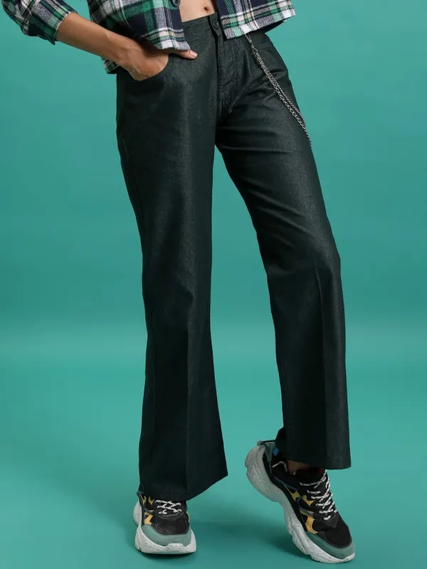 Solid Flared Casual Trouser