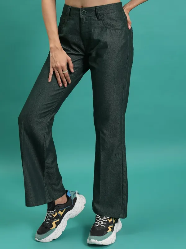 Solid Flared Casual Trouser
