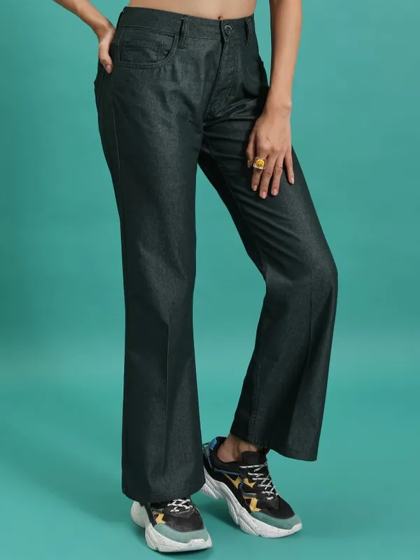 Solid Flared Casual Trouser