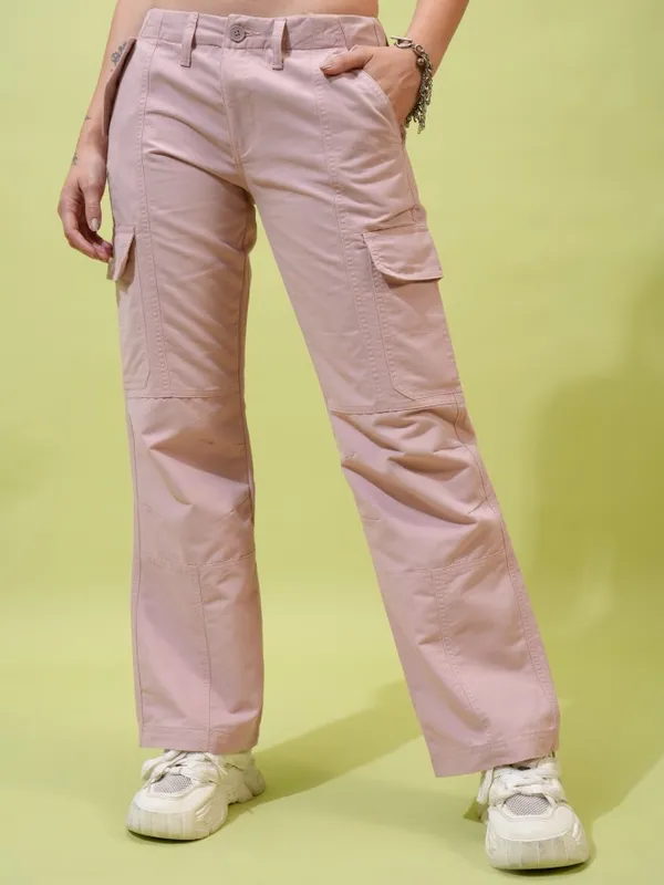  Tokyo Talkies Women Pink Solid Regular Fit Casual Trousers