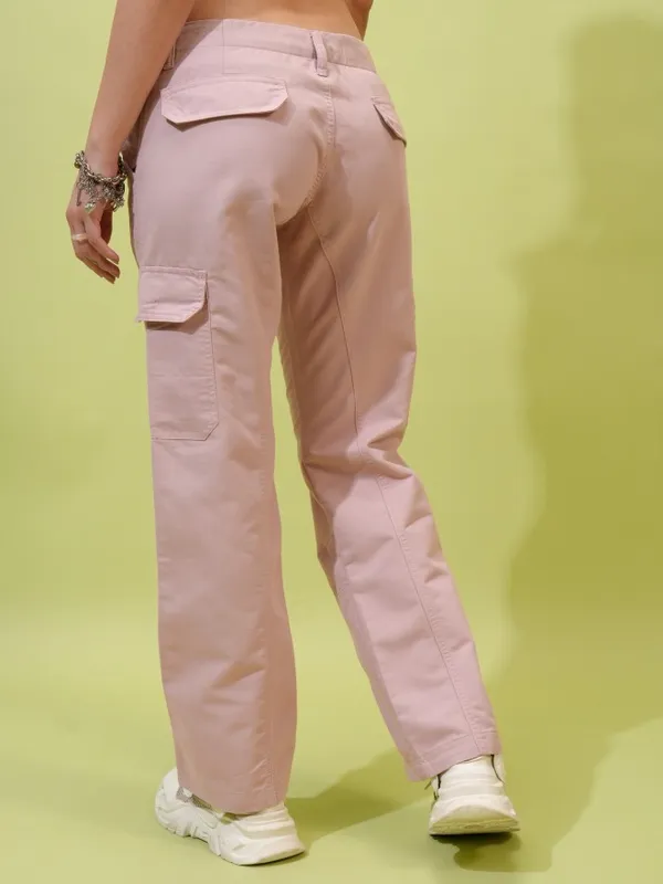  Tokyo Talkies Women Pink Solid Regular Fit Casual Trousers