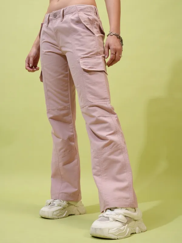  Tokyo Talkies Women Pink Solid Regular Fit Casual Trousers