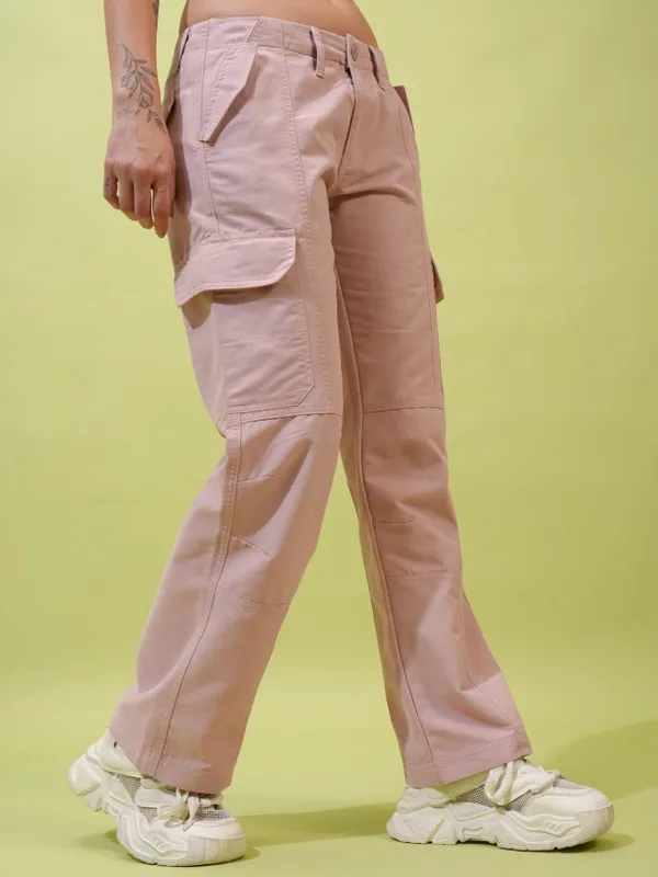  Tokyo Talkies Women Pink Solid Regular Fit Casual Trousers