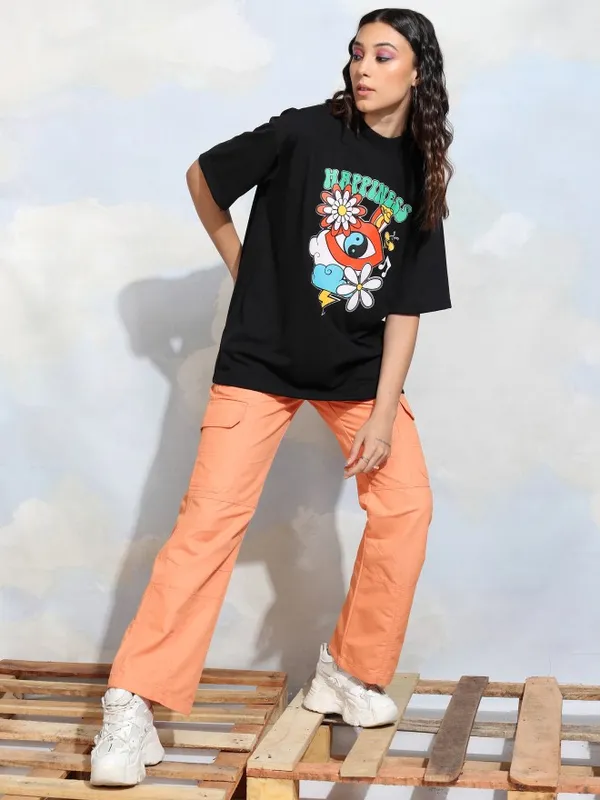Tokyo Talkies Women Orange Solid Straight Fit Cargos