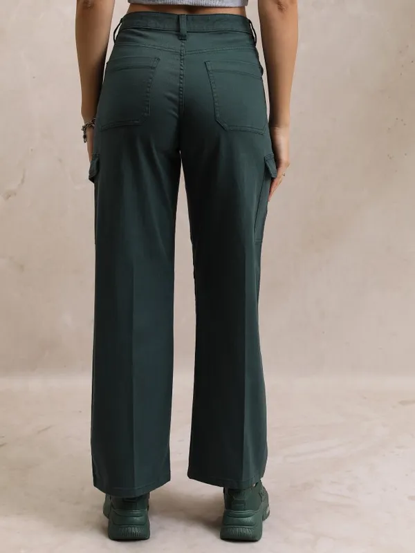  Tokyo Talkies Women Teal Solid Flared Casual Trousers