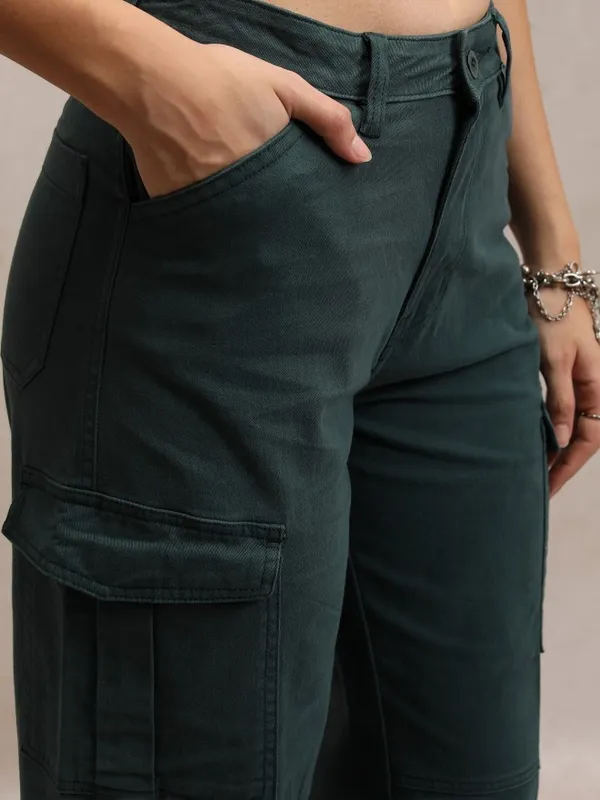  Tokyo Talkies Women Teal Solid Flared Casual Trousers