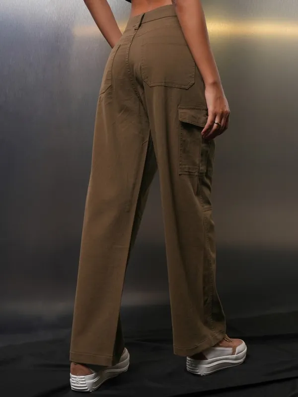 Tokyo Talkies Women Brown Solid Wide Leg Cargos