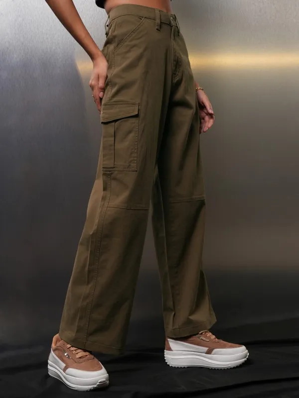 Tokyo Talkies Women Brown Solid Wide Leg Cargos