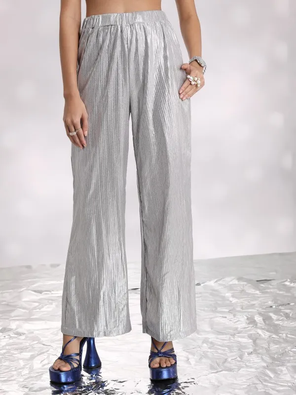 Self Design Flared Casual Trouser