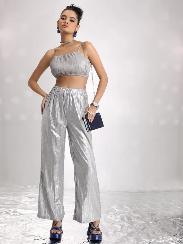 Self Design Flared Casual Trouser