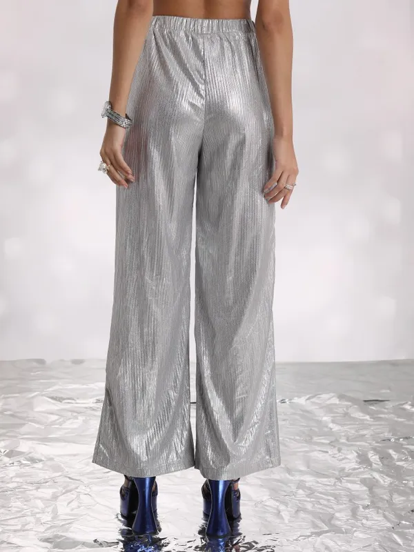 Self Design Flared Casual Trouser