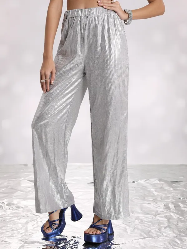 Self Design Flared Casual Trouser