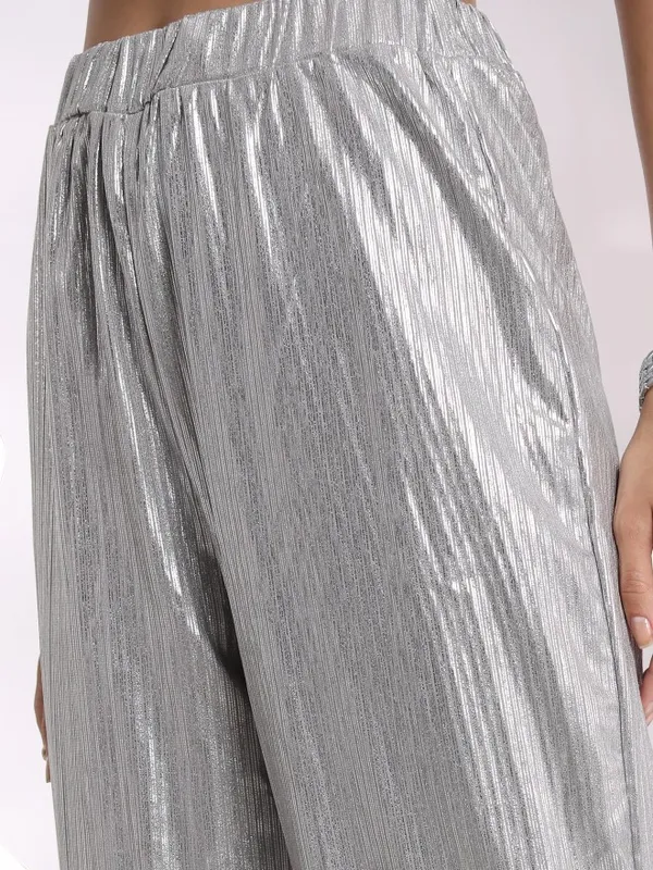 Self Design Flared Casual Trouser