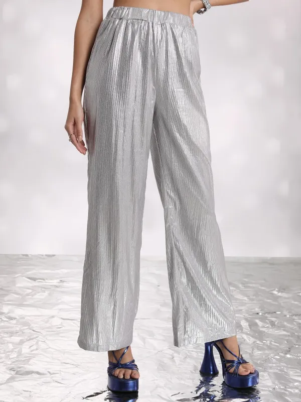 Self Design Flared Casual Trouser