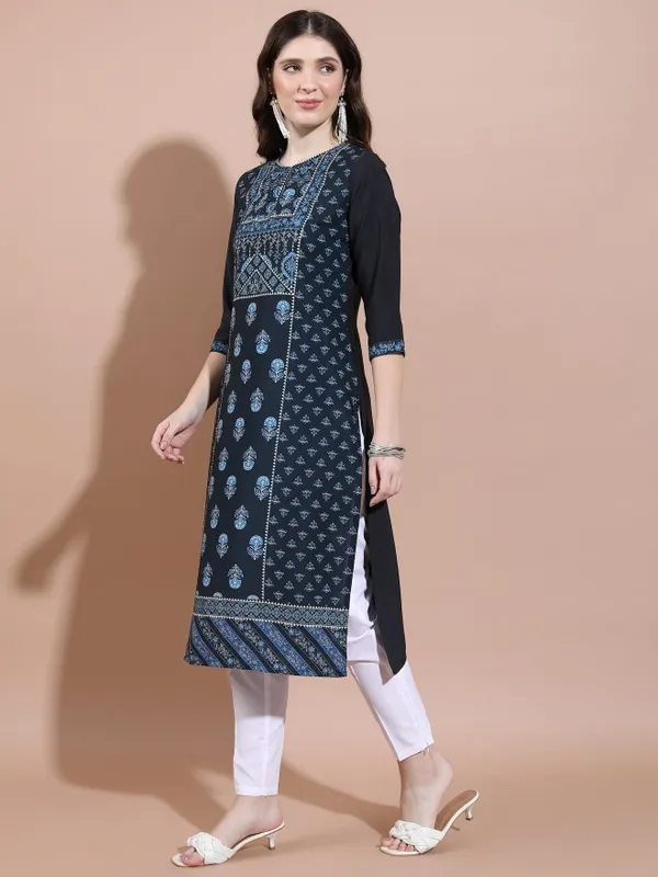  Vishudh Women Navy Blue Printed Straight Kurtas