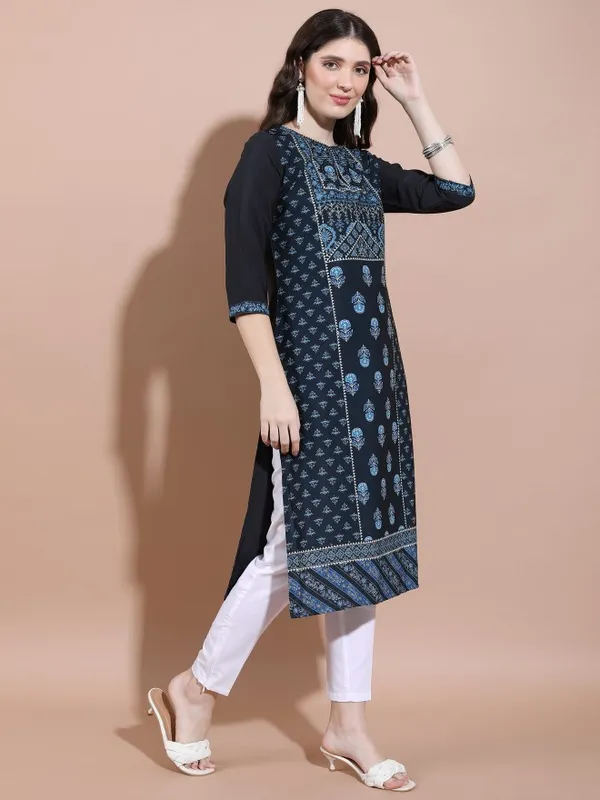  Vishudh Women Navy Blue Printed Straight Kurtas