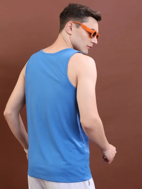  Ketch Men Blue Printed Round Neck T-Shirts