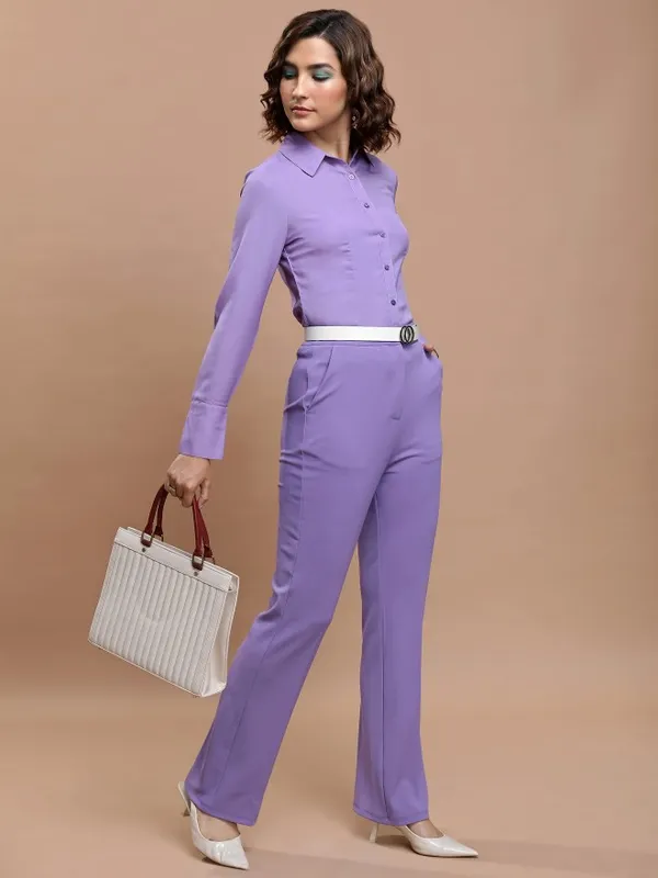  Ketch Women Purple Solid Regular Fit Casual Trousers