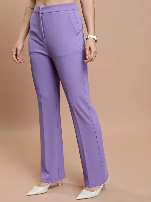  Ketch Women Purple Solid Regular Fit Casual Trousers