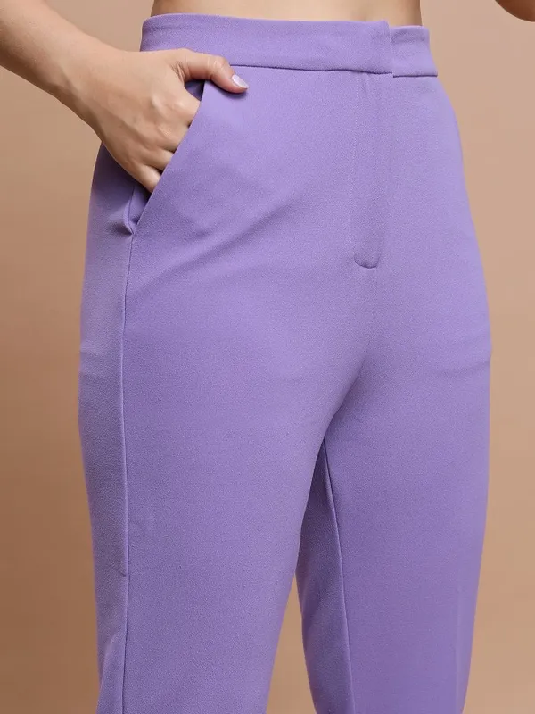  Ketch Women Purple Solid Regular Fit Casual Trousers