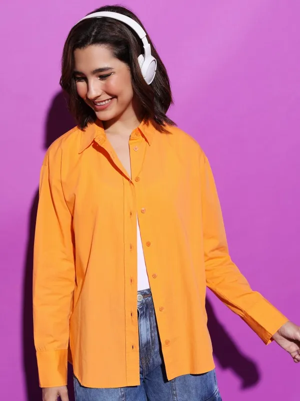  Tokyo Talkies Women Orange Solid Casual Shirts
