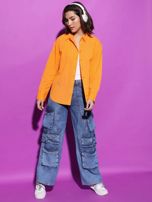  Tokyo Talkies Women Orange Solid Casual Shirts