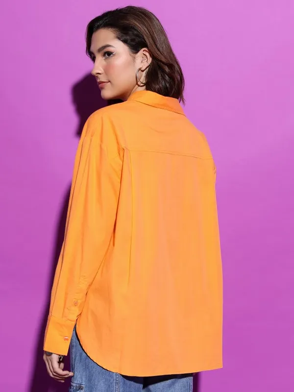  Tokyo Talkies Women Orange Solid Casual Shirts