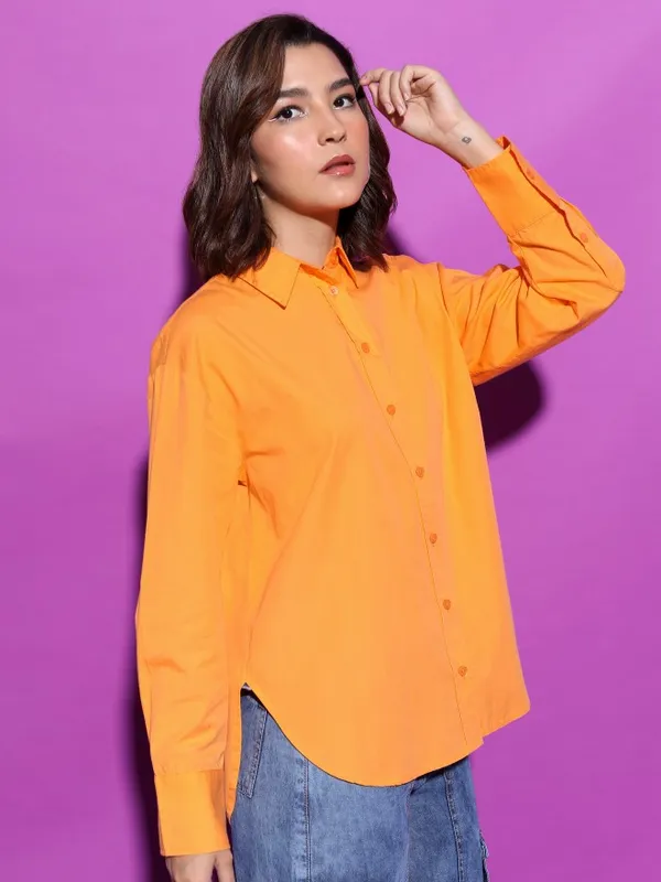  Tokyo Talkies Women Orange Solid Casual Shirts