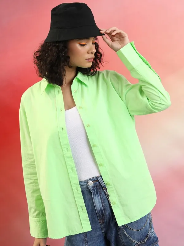  Tokyo Talkies Women Green Solid Casual Shirts