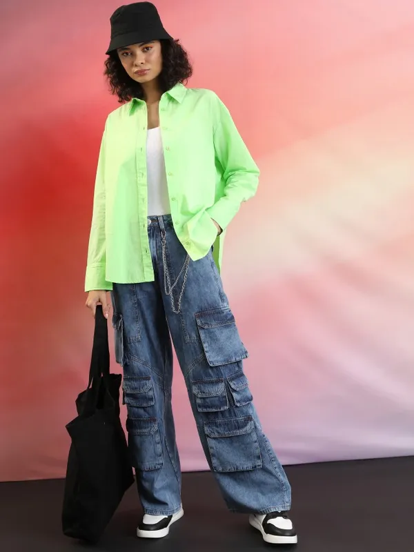  Tokyo Talkies Women Green Solid Casual Shirts