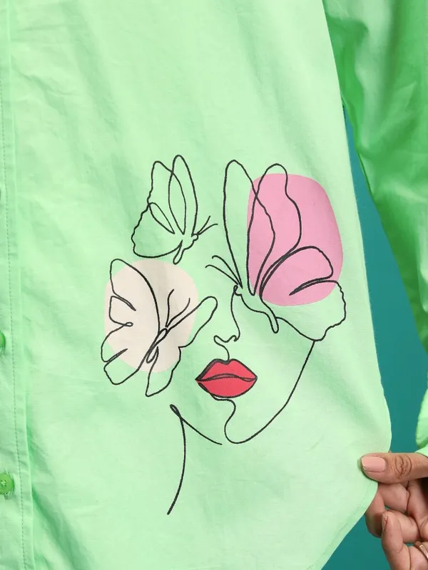  Tokyo Talkies Women Green Printed Casual Shirts