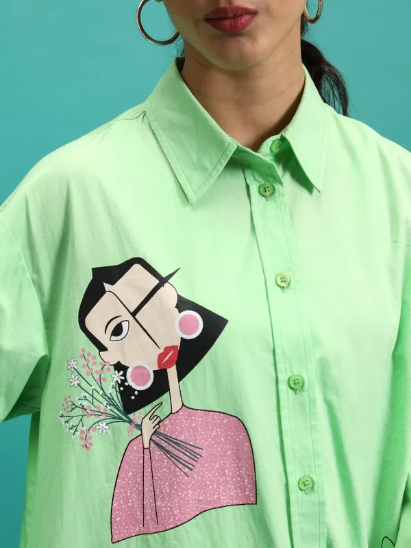  Tokyo Talkies Women Green Printed Casual Shirts