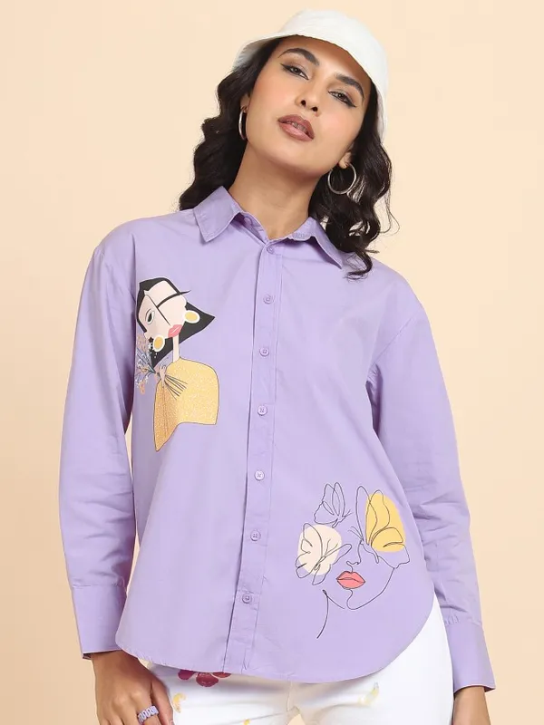  Tokyo Talkies Women Purple Printed Casual Shirts