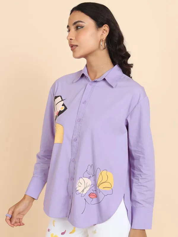  Tokyo Talkies Women Purple Printed Casual Shirts