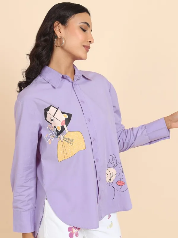  Tokyo Talkies Women Purple Printed Casual Shirts