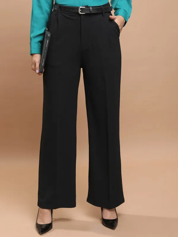 Solid Flared Casual Trousers
