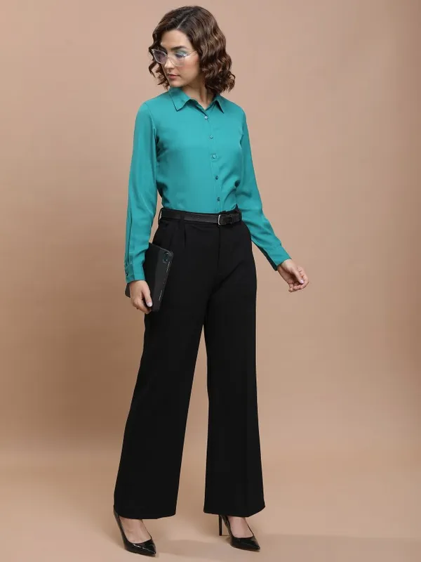 Solid Flared Casual Trousers