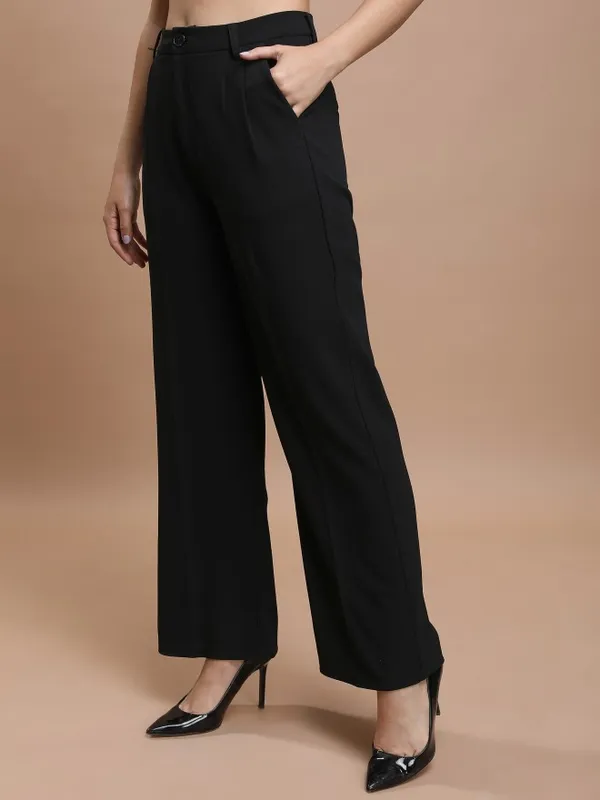 Solid Flared Casual Trousers