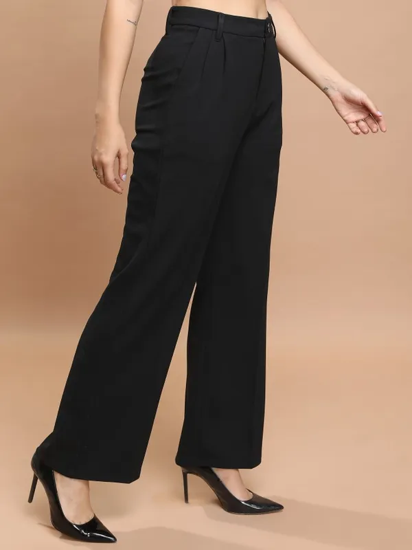 Solid Flared Casual Trousers