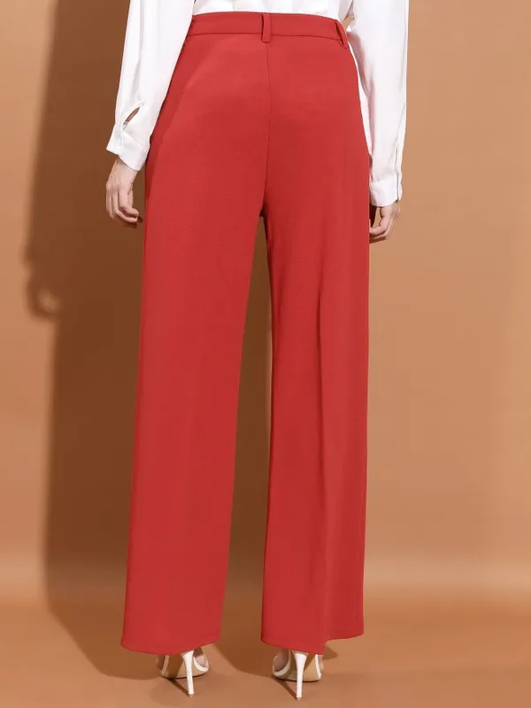  Ketch Women Red Solid Flared Casual Trousers