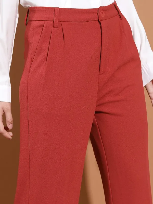  Ketch Women Red Solid Flared Casual Trousers