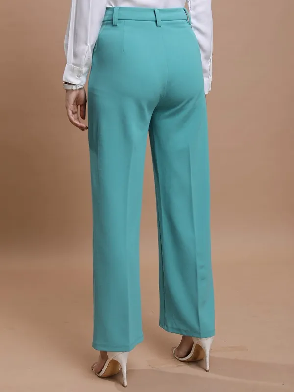  Ketch Women Sage Solid Flared Casual Trousers