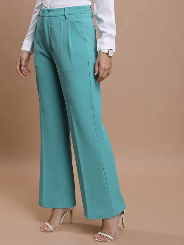  Ketch Women Sage Solid Flared Casual Trousers