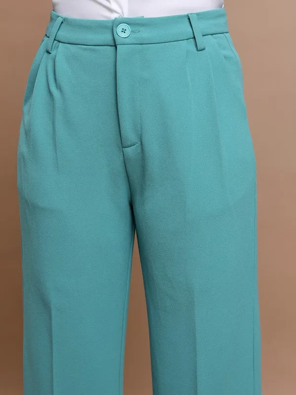  Ketch Women Sage Solid Flared Casual Trousers