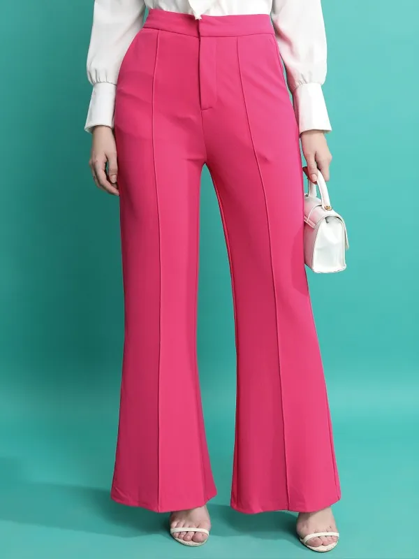  Ketch Women Pink Solid Flared Casual Trousers