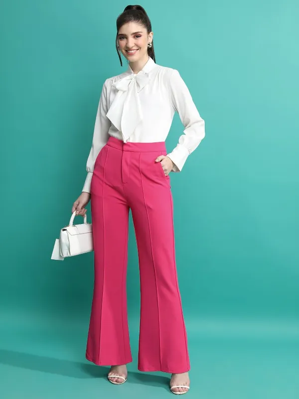  Ketch Women Pink Solid Flared Casual Trousers
