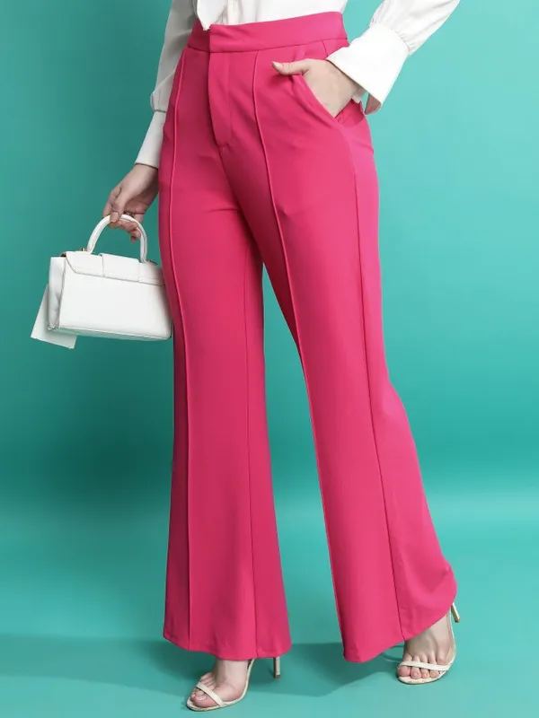  Ketch Women Pink Solid Flared Casual Trousers